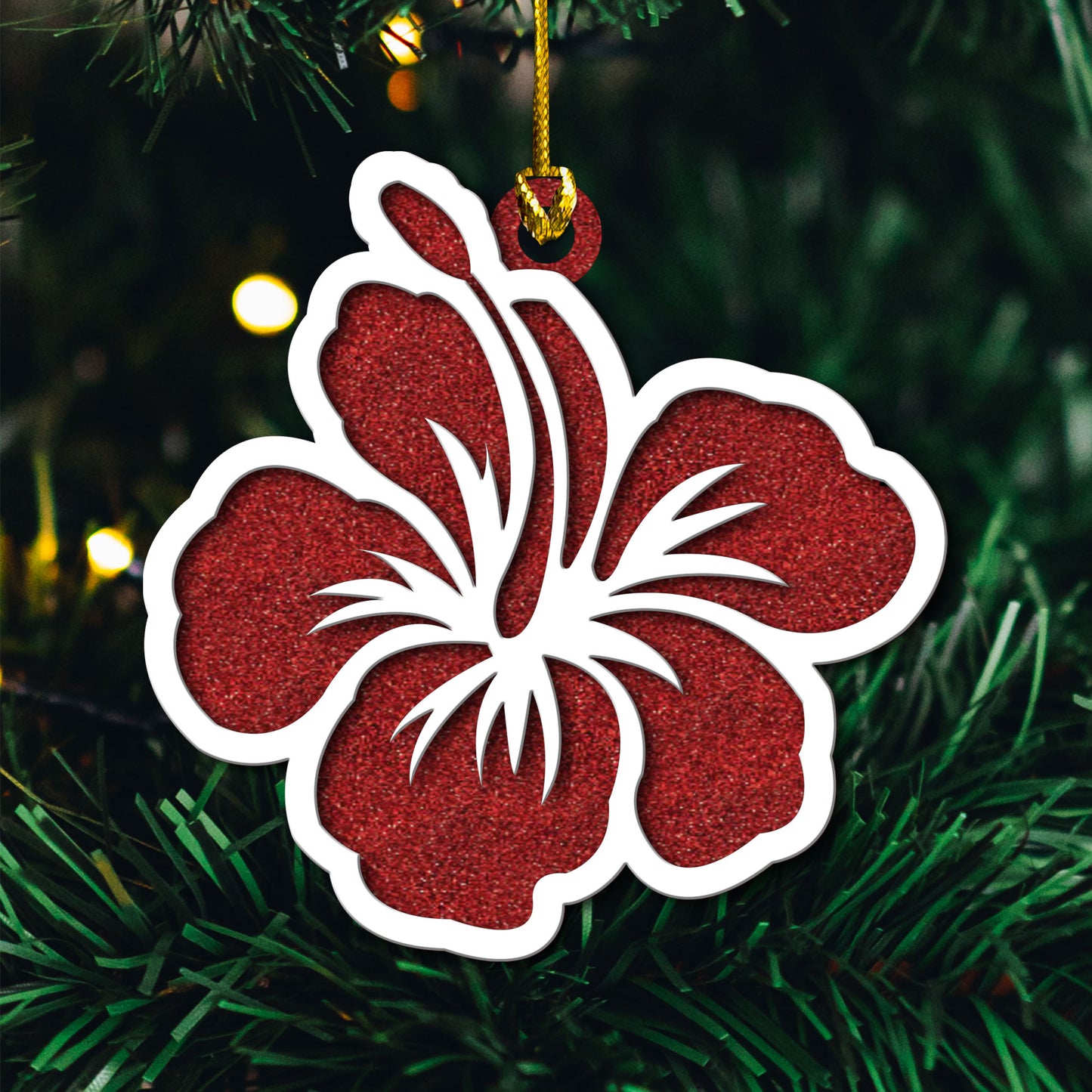 Hibiscus Guam CNMI 2-Layer Glitter Wood Ornament