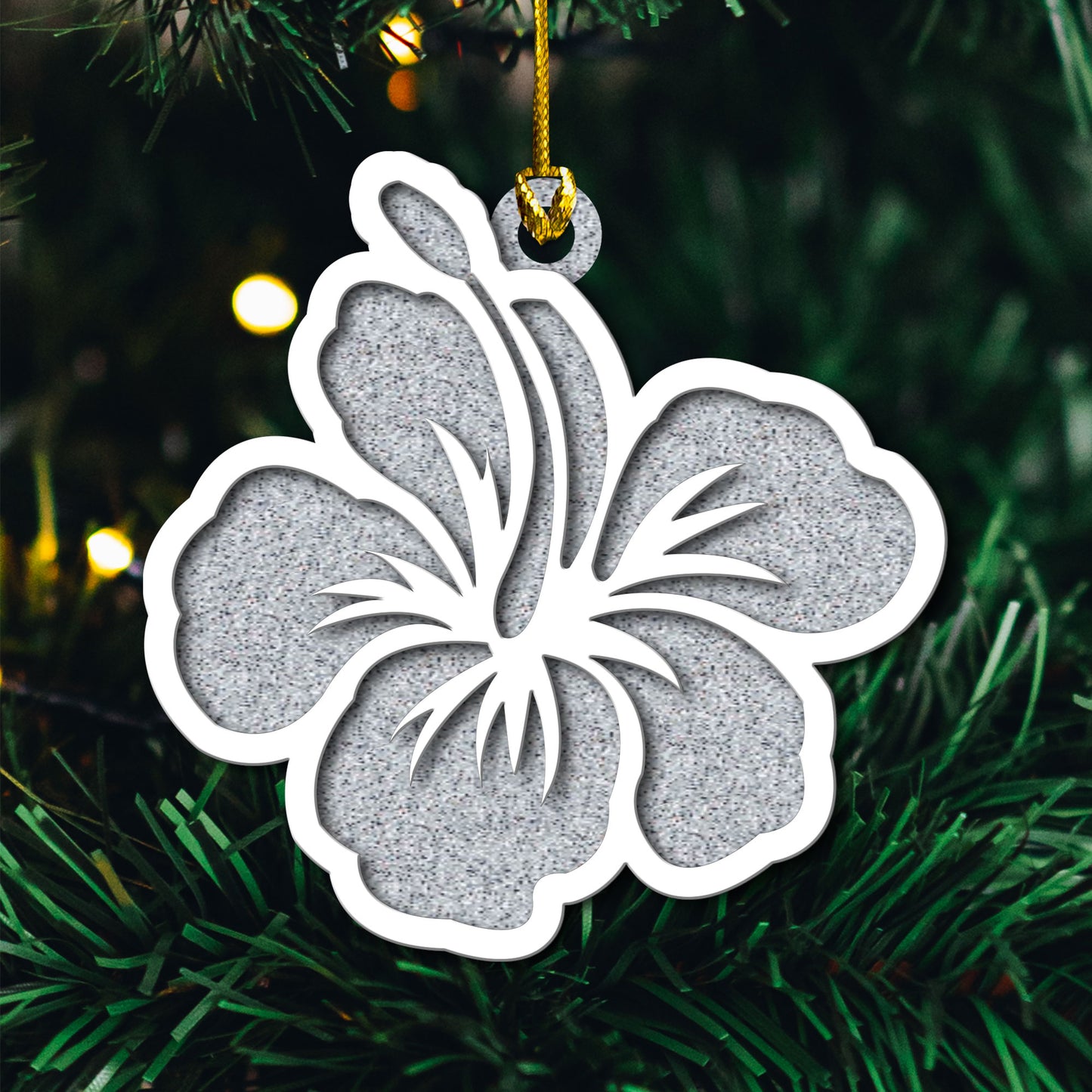 Hibiscus Guam CNMI 2-Layer Glitter Wood Ornament