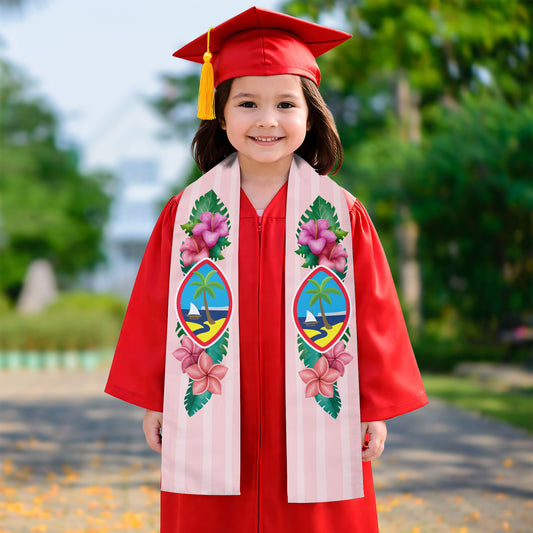 Kids Guam Seal Pink Flowers Graduation Stole Sash