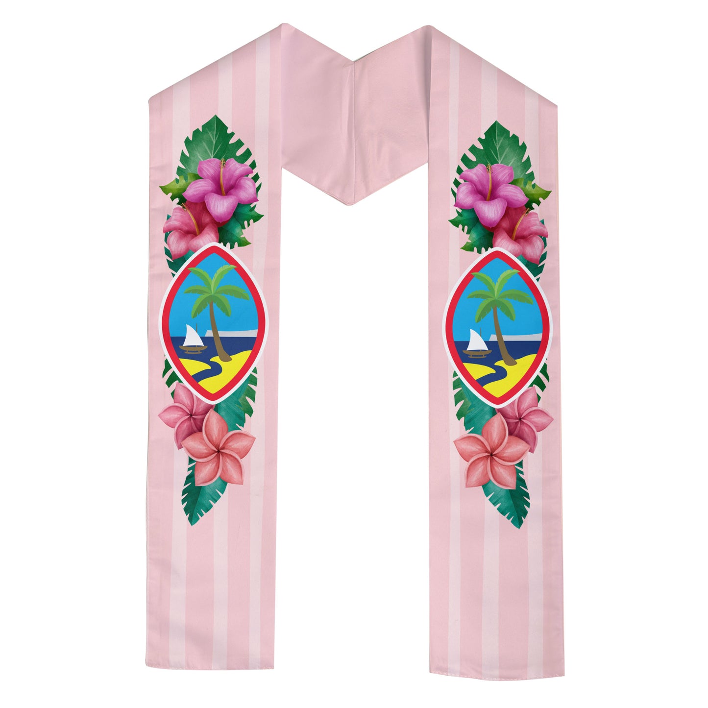 Kids Guam Seal Pink Flowers Graduation Stole Sash