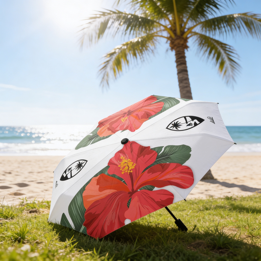 Guam Red Hibiscus Paradise White Anti-UV Auto Foldable Umbrella