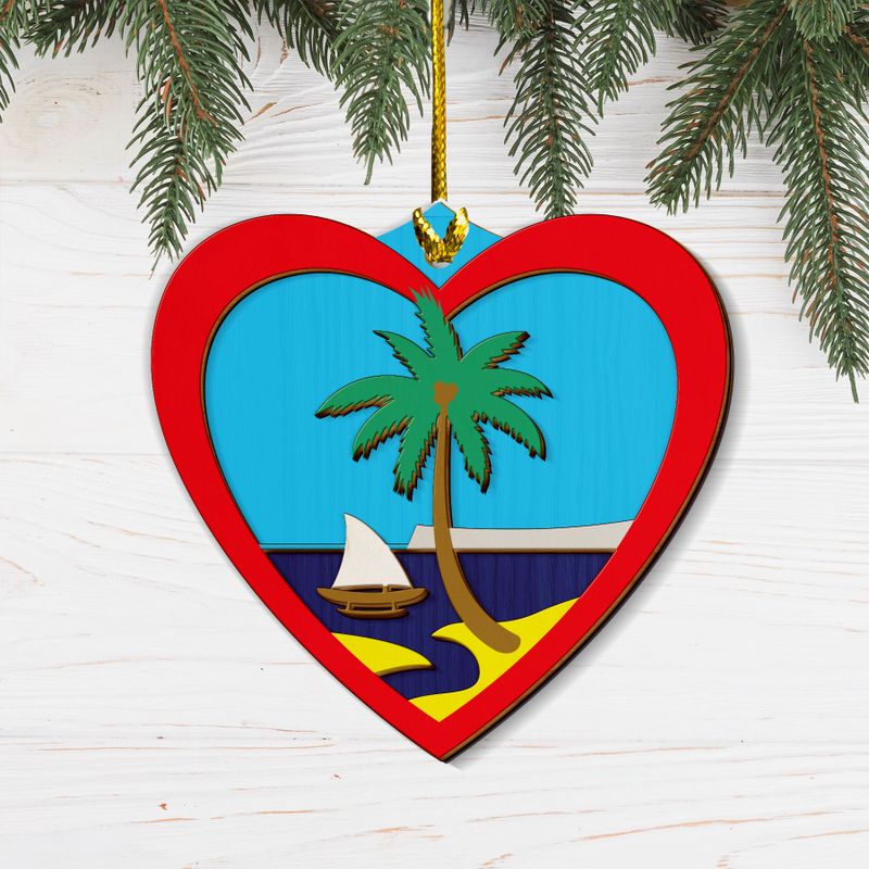 Heart Guam Seal Layered Wood Ornament