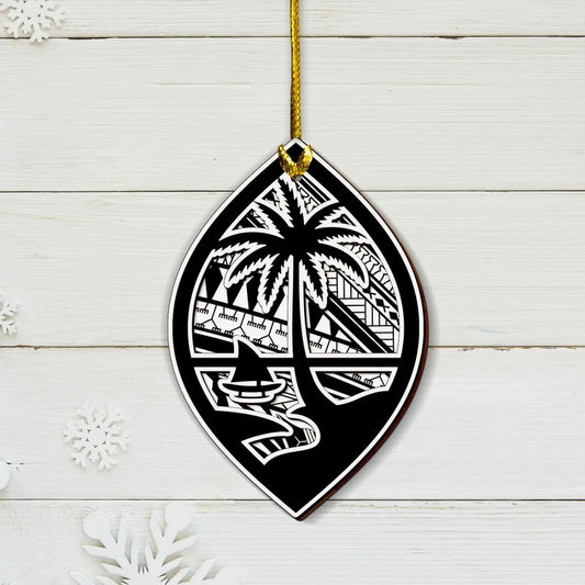 Guam Seal Black Tribal Layered Wood Ornament