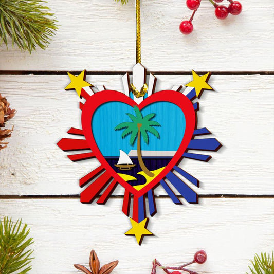 Heart Guam Philippines Layered Wood Ornament