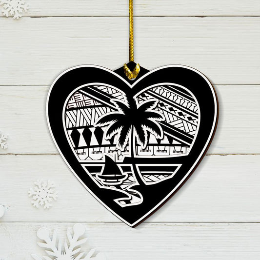 Heart Guam Black Tribal Layered Wood Ornament