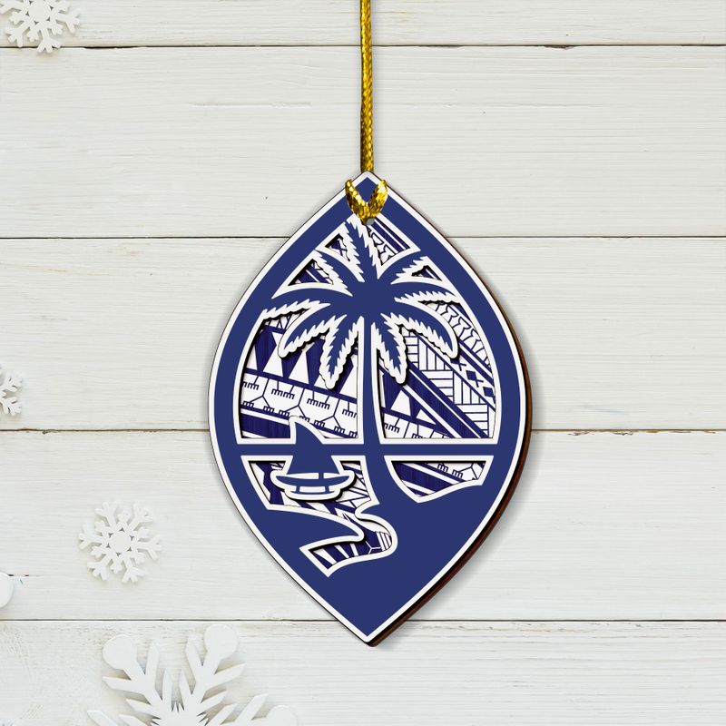 Guam Seal Blue Tribal Layered Wood Ornament