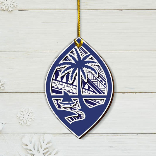 Guam Seal Blue Tribal Layered Wood Ornament