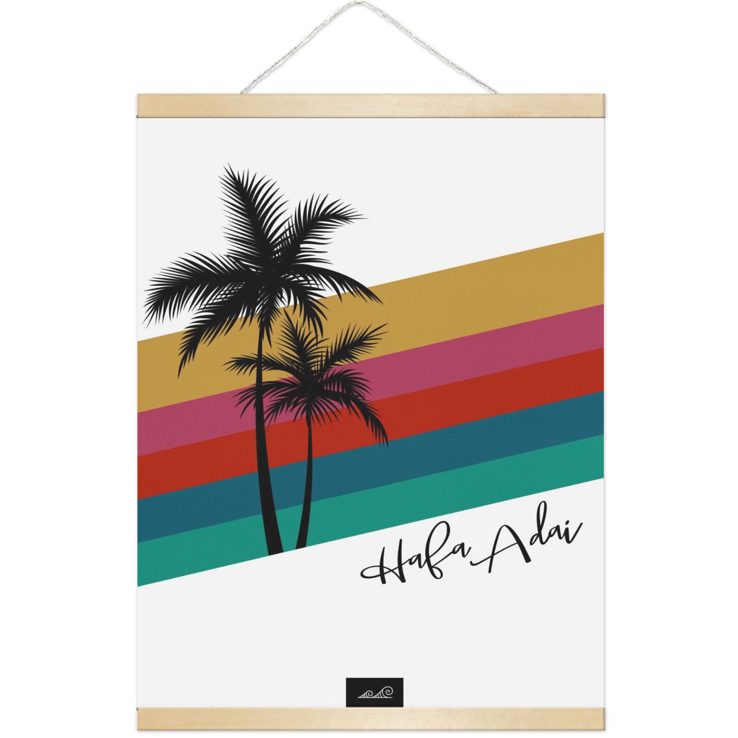 Hafa Adai Retro Rainbow Sunset Guam CNMI Hanging Canvas Poster with Wood Frame