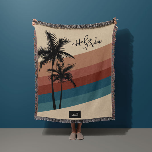 Hafa Adai Retro Rainbow Sunset Guam CNMI Woven Blanket