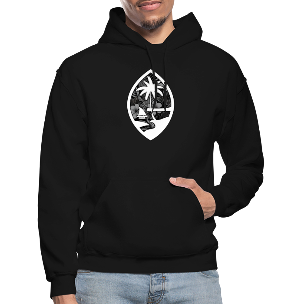 Guam Seal Monochrome Floral Adult Heavy Blend Pullover Hoodie - black