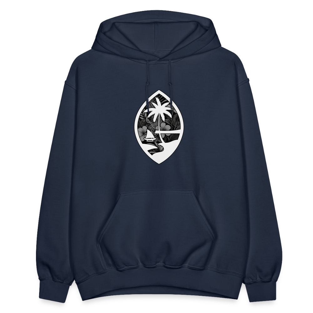 Guam Seal Monochrome Floral Adult Heavy Blend Pullover Hoodie - navy