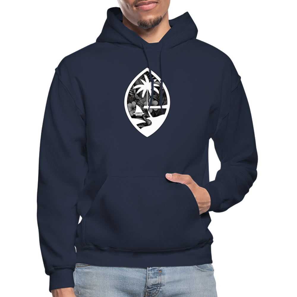 Guam Seal Monochrome Floral Adult Heavy Blend Pullover Hoodie - navy