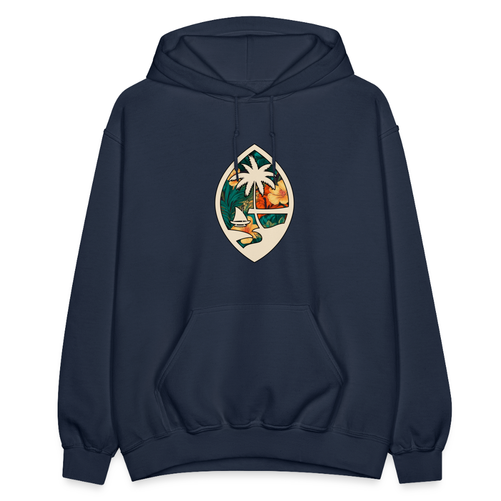 Guam Seal Floral Adult Heavy Blend Pullover Hoodie - navy