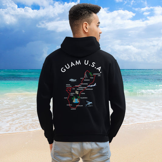 Guam Map Adult Heavy Blend Pullover Hoodie