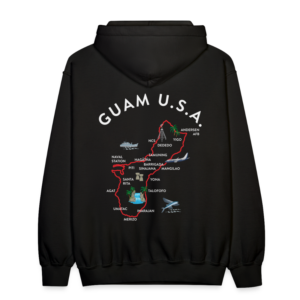 Guam Map Adult Heavy Blend Pullover Hoodie - black