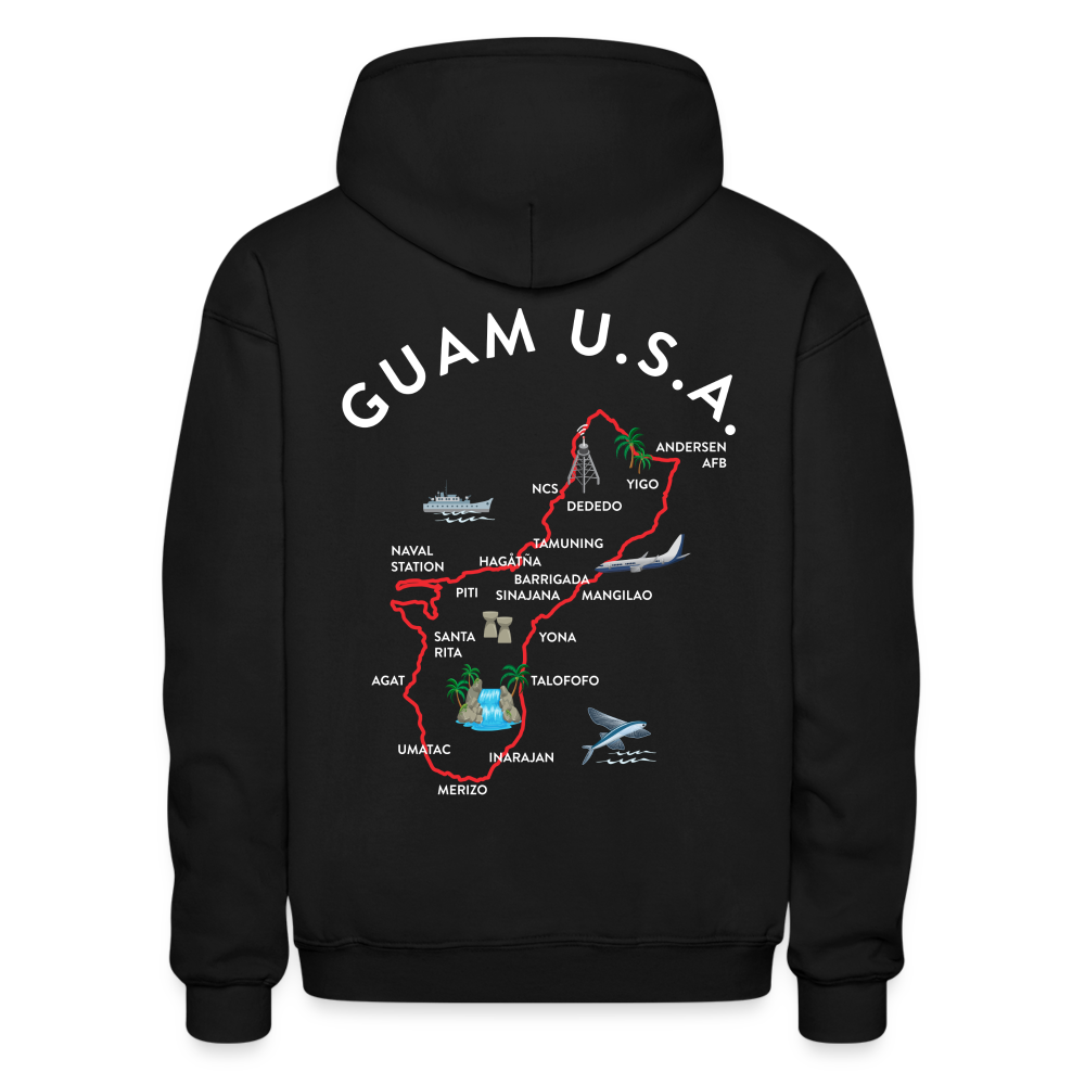 Guam Map Adult Heavy Blend Pullover Hoodie - black