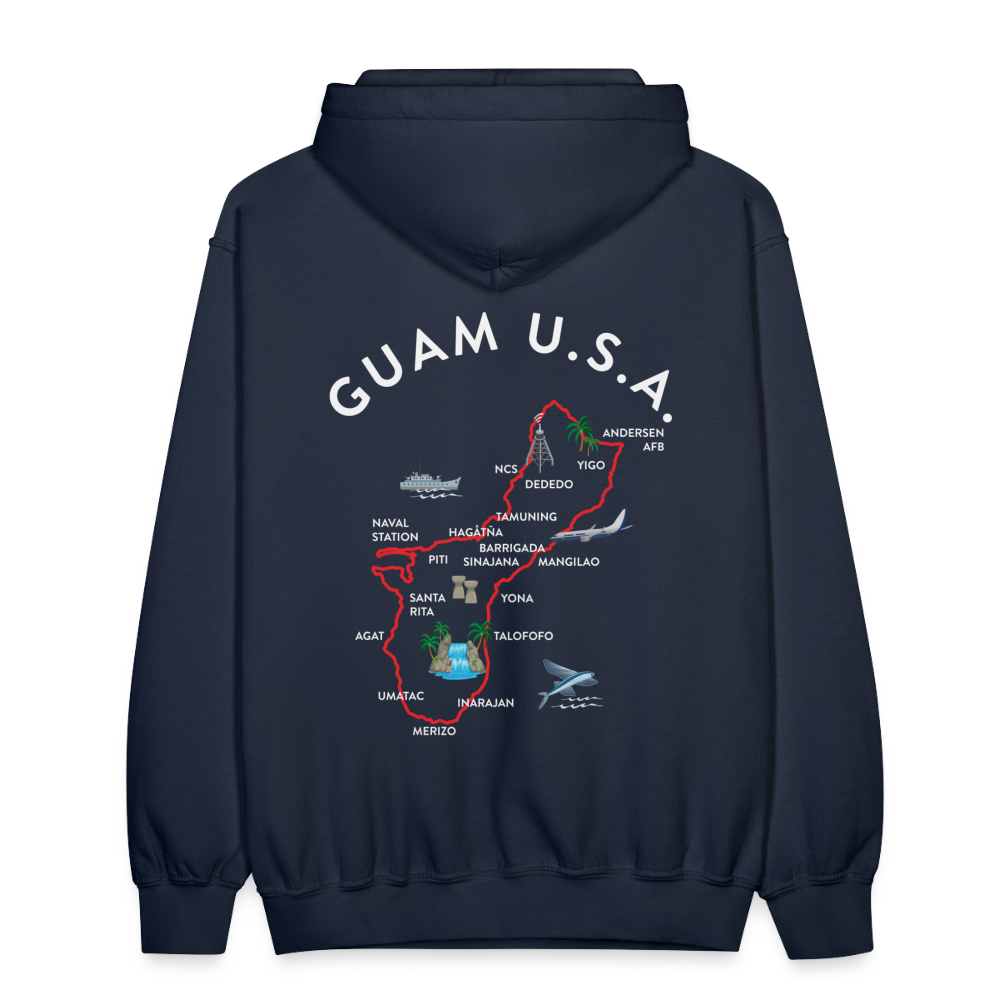 Guam Map Adult Heavy Blend Pullover Hoodie - navy