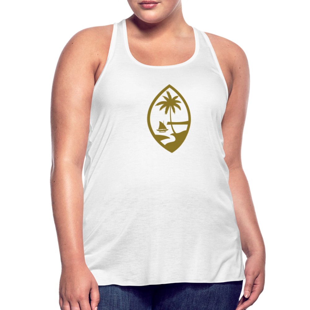 Guam Seal Metallic Gold Women's Flowy Racerback Tank Top - white