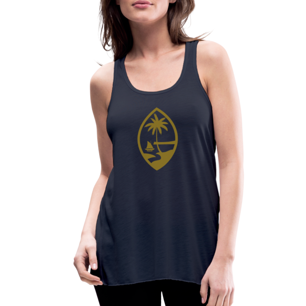 Guam Seal Metallic Gold Women's Flowy Racerback Tank Top - navy