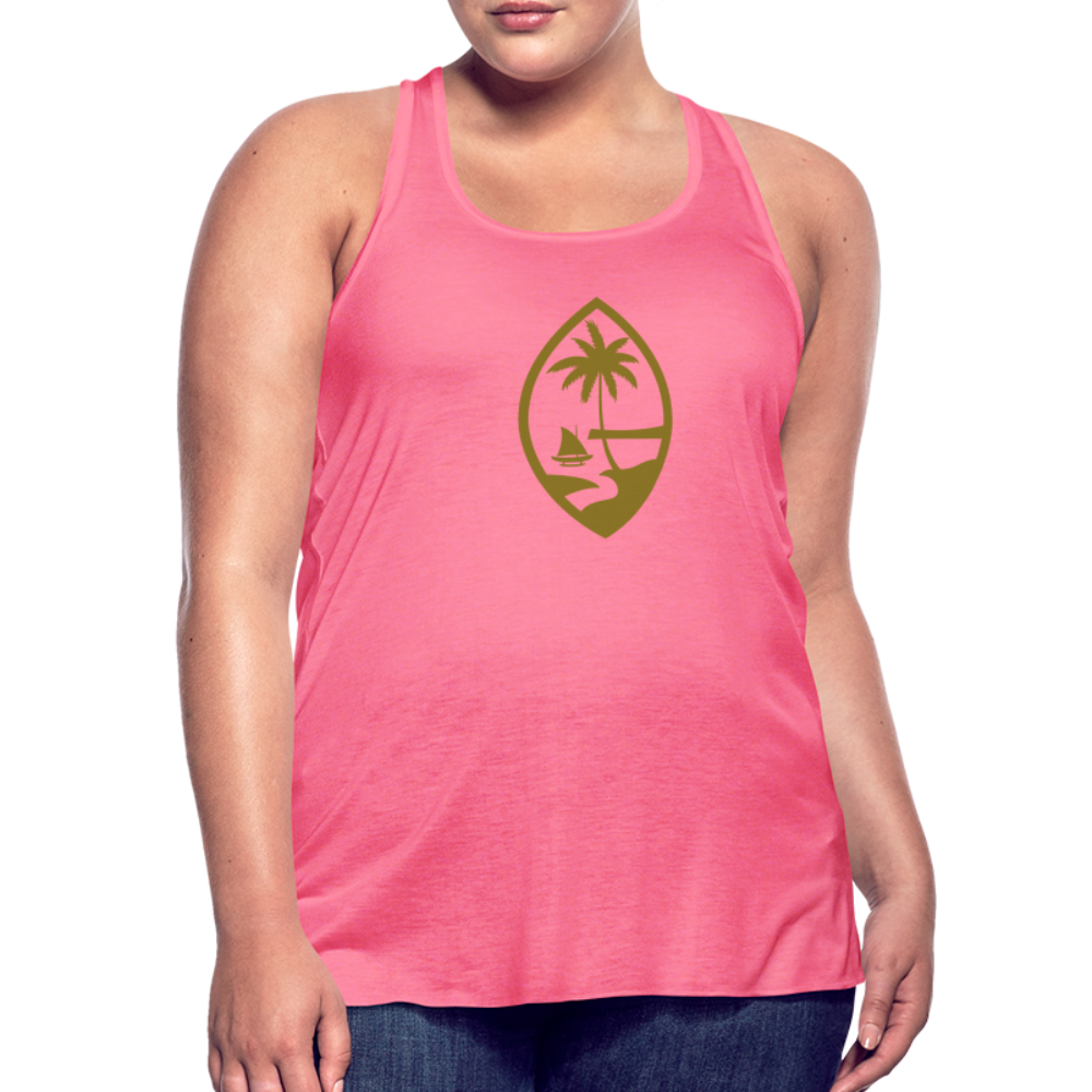 Guam Seal Metallic Gold Women's Flowy Racerback Tank Top - neon pink