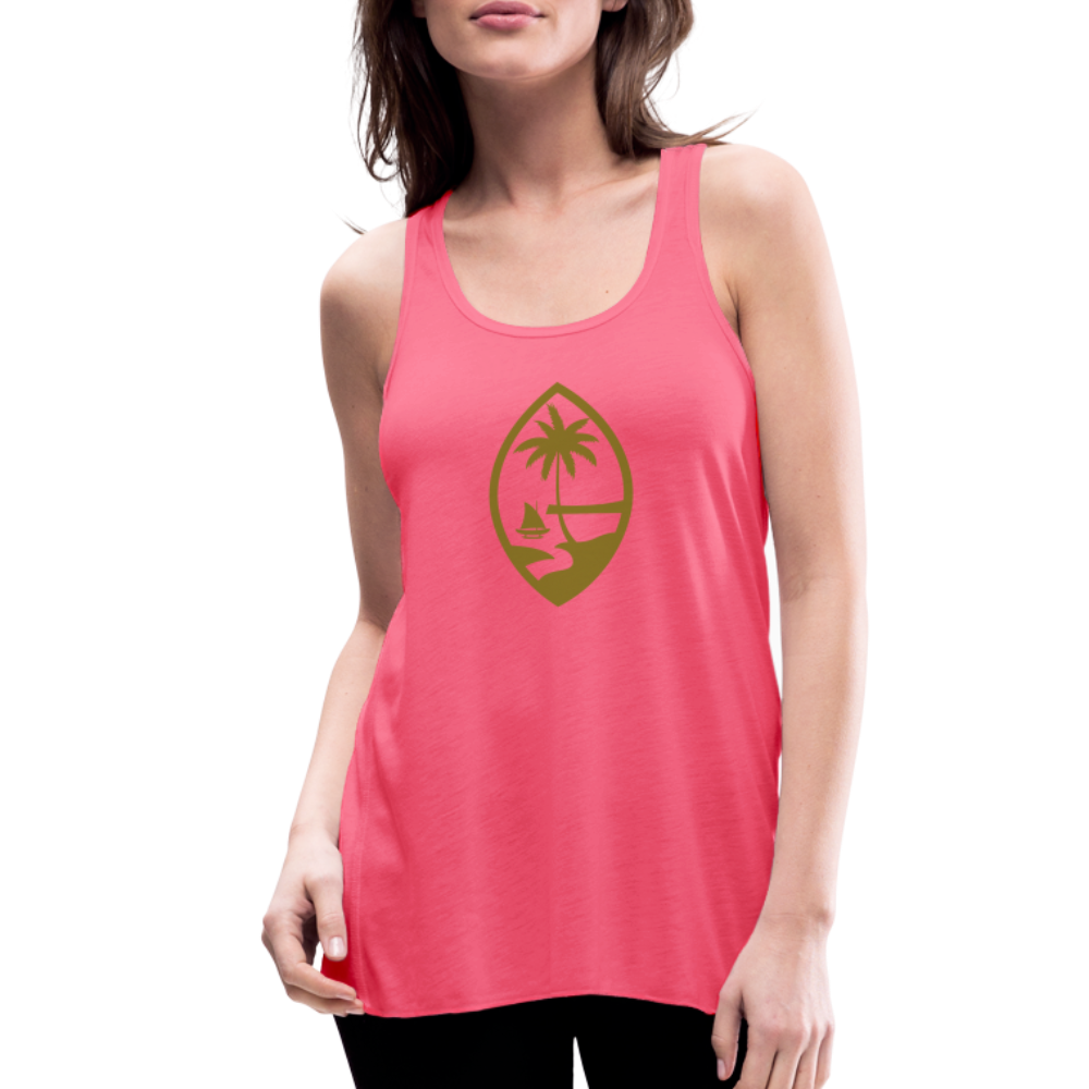 Guam Seal Metallic Gold Women's Flowy Racerback Tank Top - neon pink