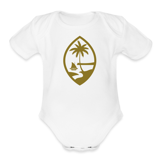 Guam Seal Gold Foil Organic Short Sleeve Baby Bodysuit - white
