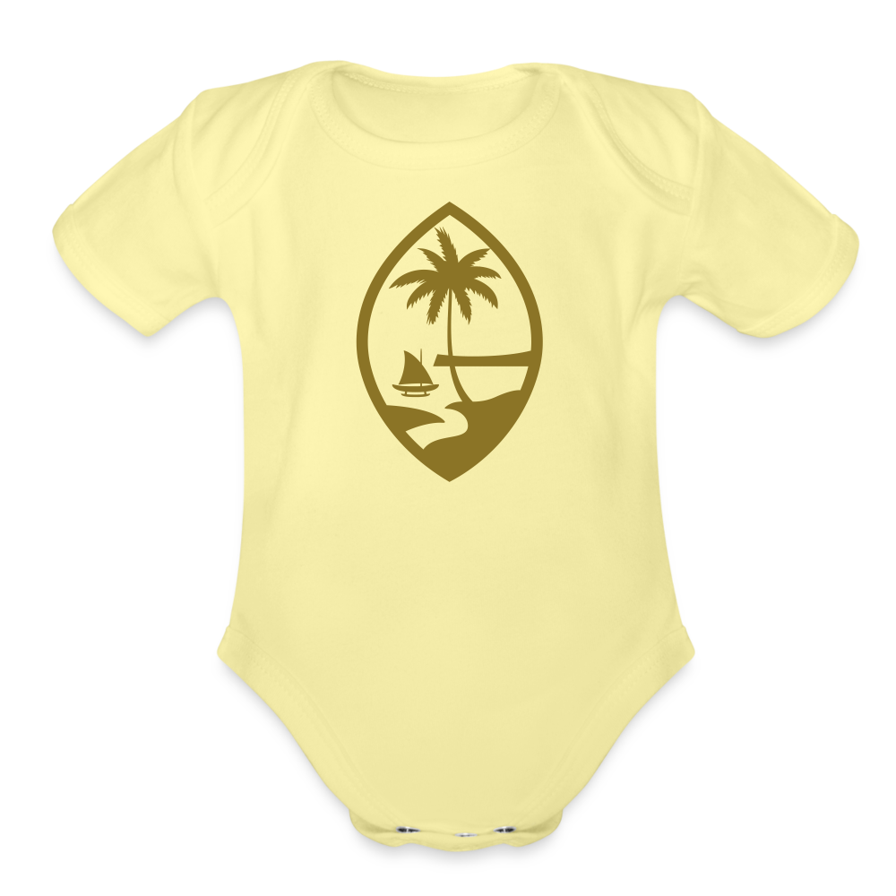 Guam Seal Gold Foil Organic Short Sleeve Baby Bodysuit - washed yellow