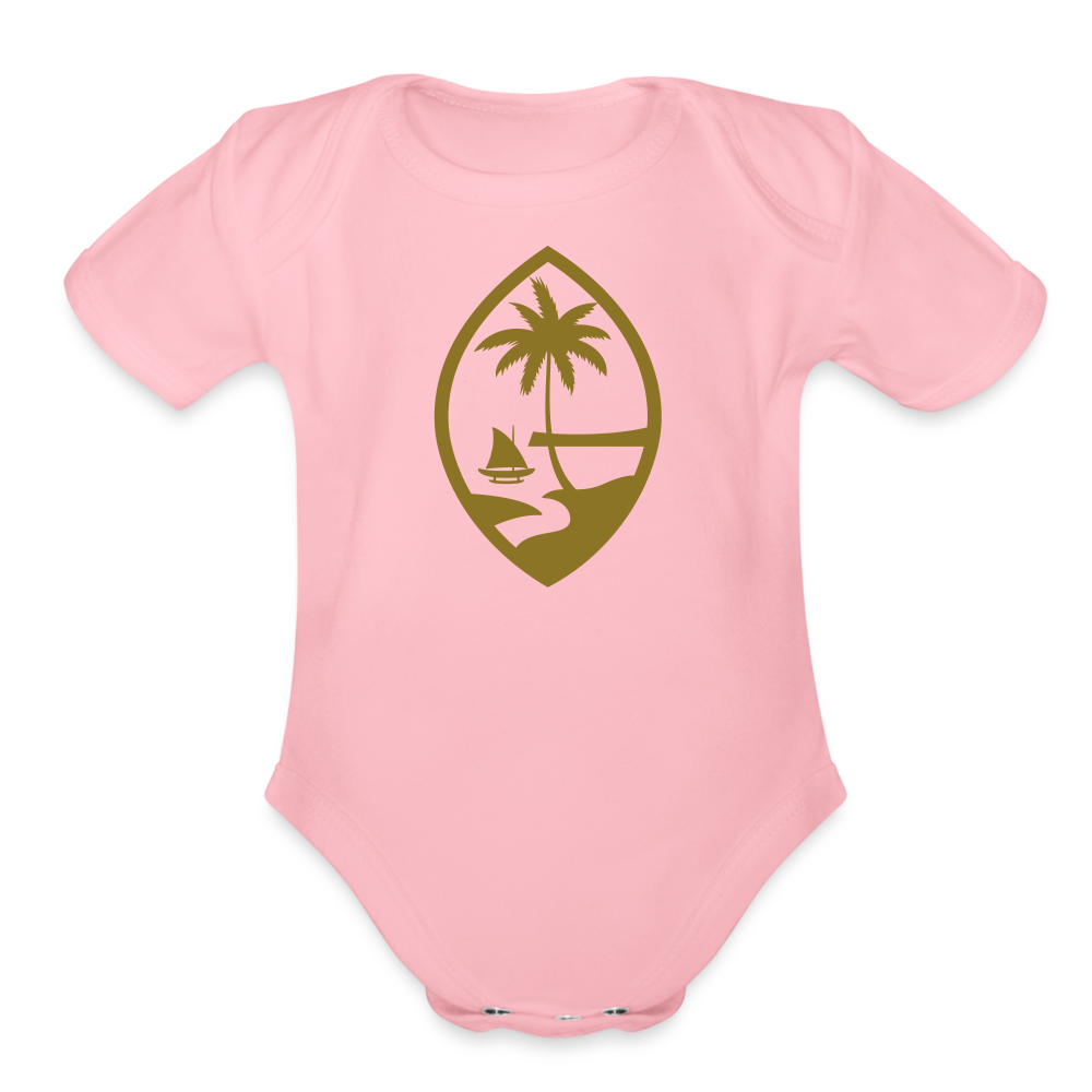 Guam Seal Gold Foil Organic Short Sleeve Baby Bodysuit - light pink
