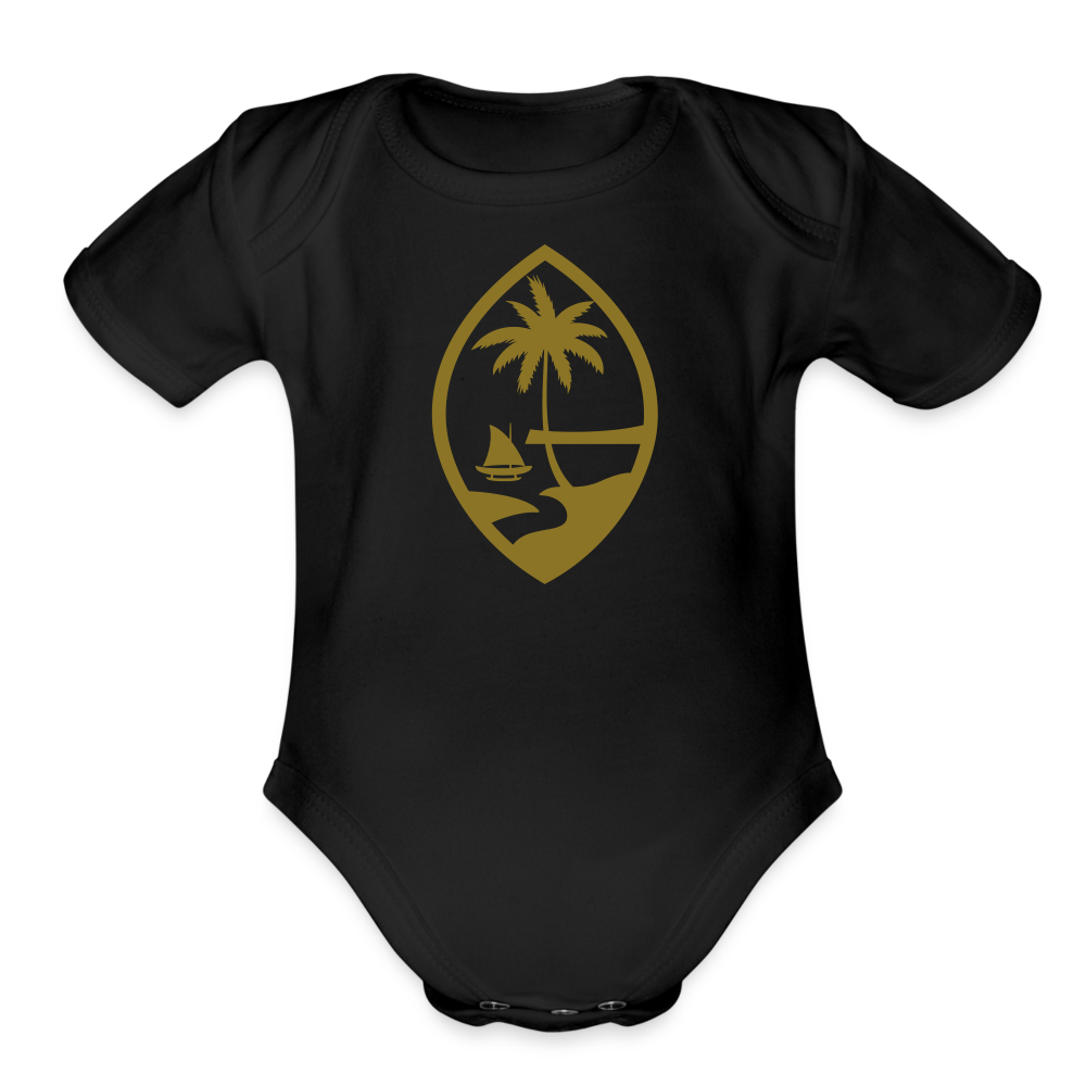 Guam Seal Gold Foil Organic Short Sleeve Baby Bodysuit - black