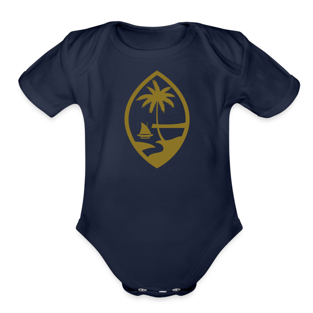 Guam Seal Gold Foil Organic Short Sleeve Baby Bodysuit - dark navy