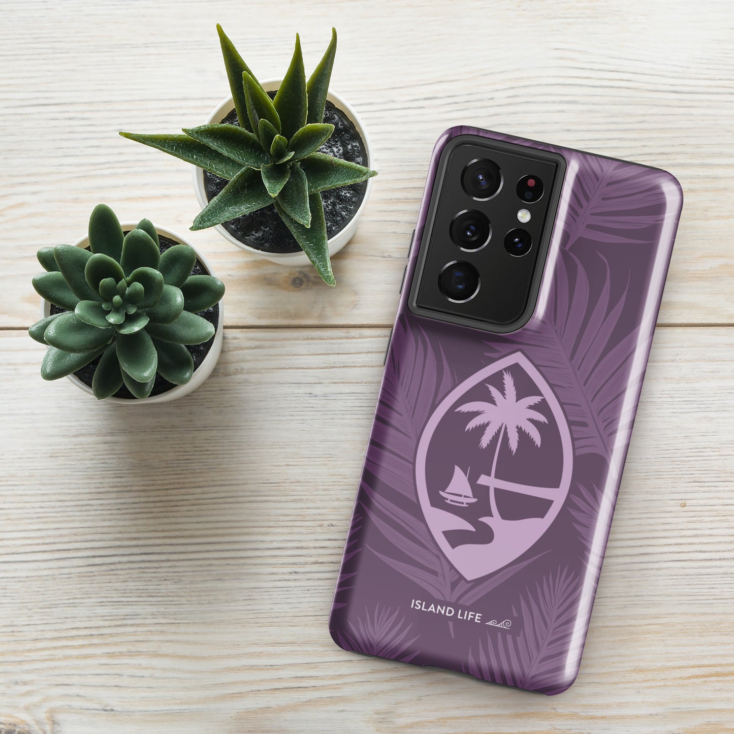 Guam Modern Leaves Purple Premium Glossy Tough Phone Case for Samsung®