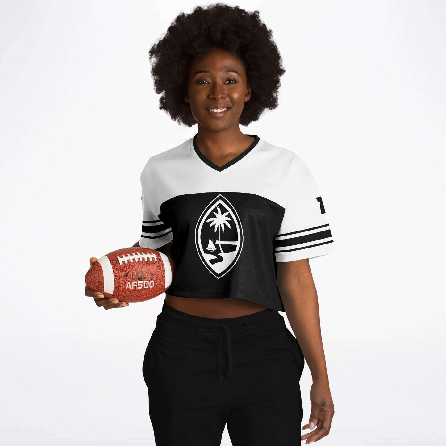 Guam Black and White Cropped Women's Football Jersey