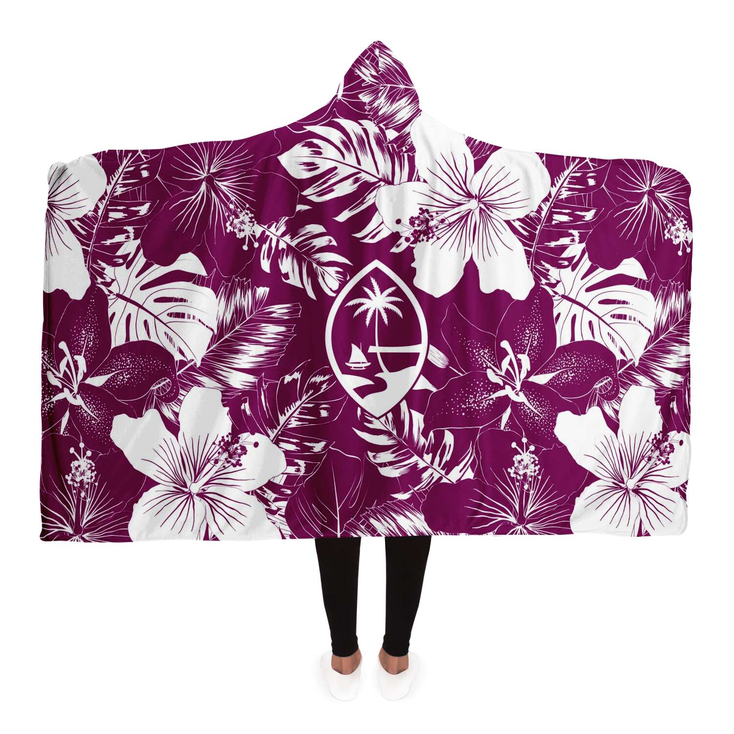 Guam Seal Purple Hibiscus Premium Sherpa Hooded Blanket