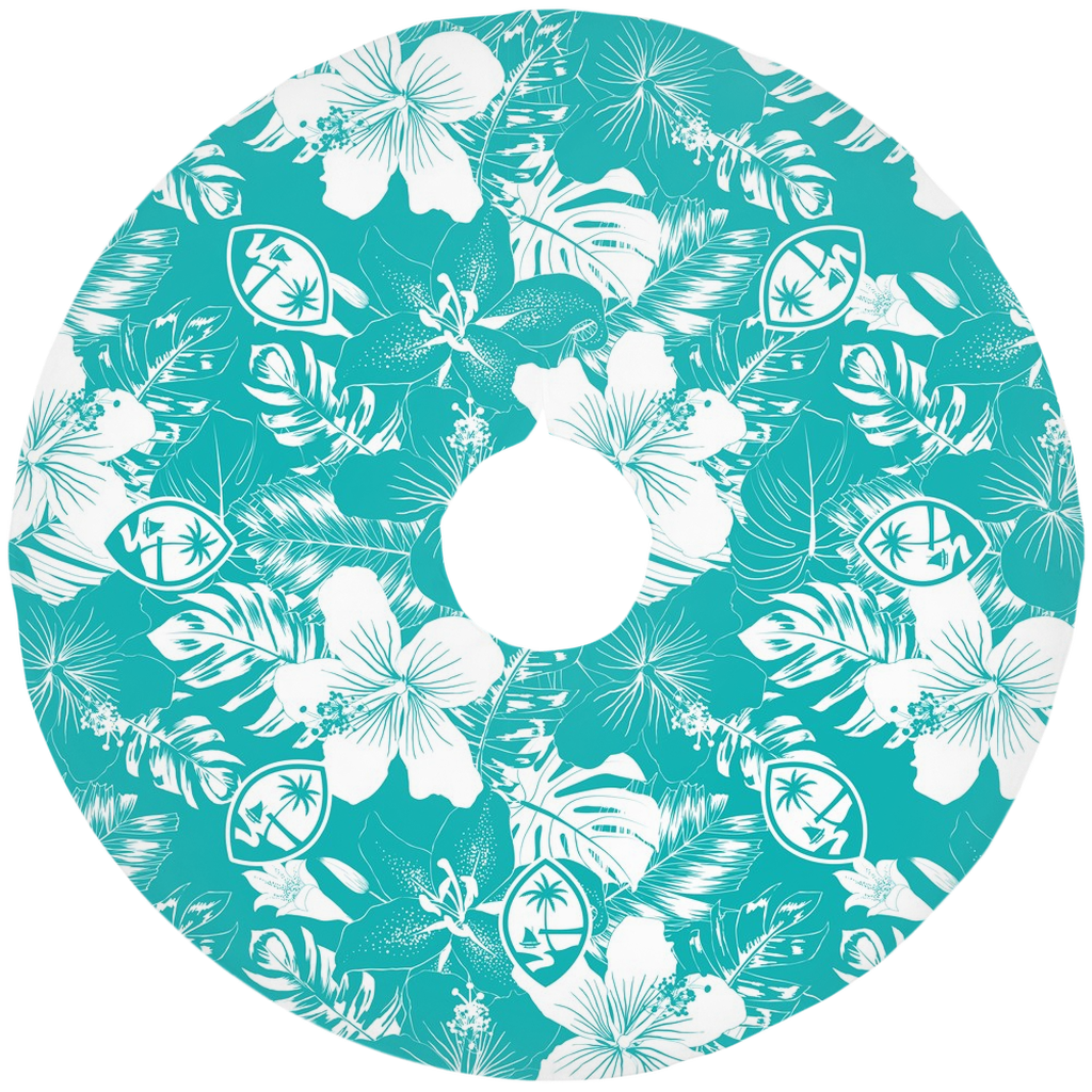 Guam Teal Hibiscus Christmas Tree Skirt