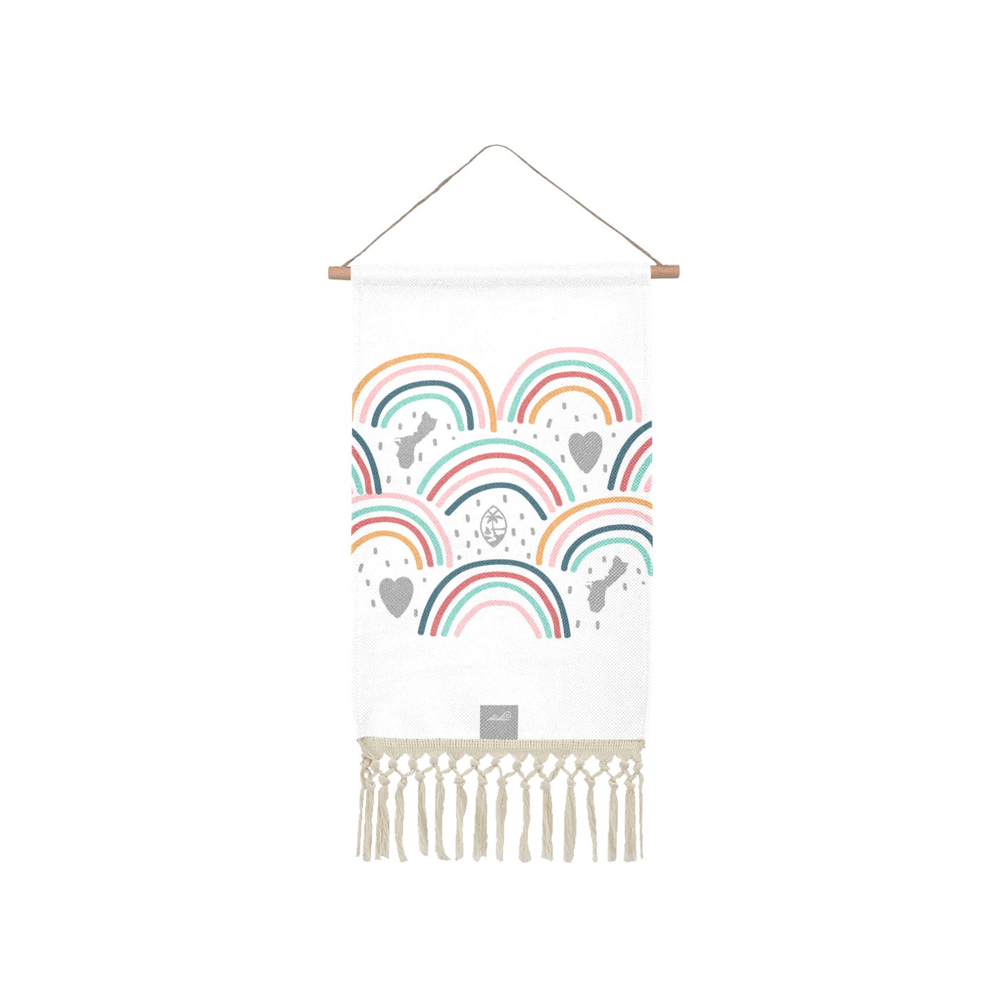 Guam Hearts and Rainbows Linen Hanging Poster