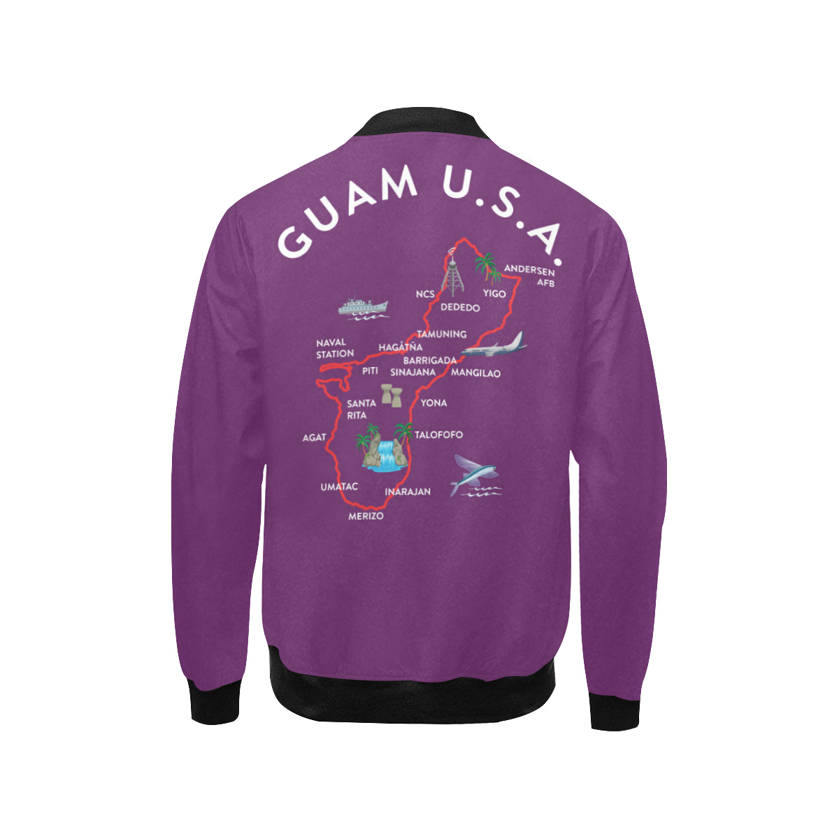 Kids Guam Map Purple  Bomber Jacket