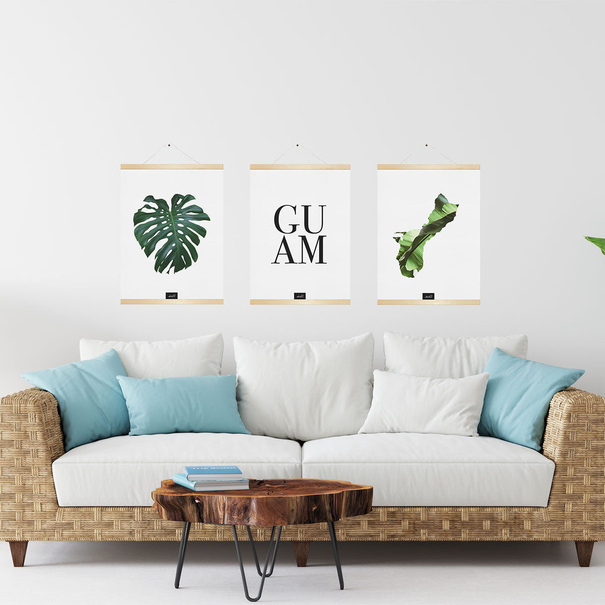 Guam Island Banana Leaves Hanging Canvas Poster with Wood Frame