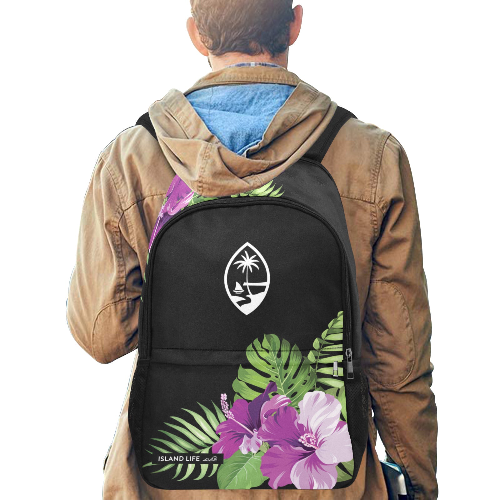Guam Purple Hibiscus Laptop Side Pockets Backpack