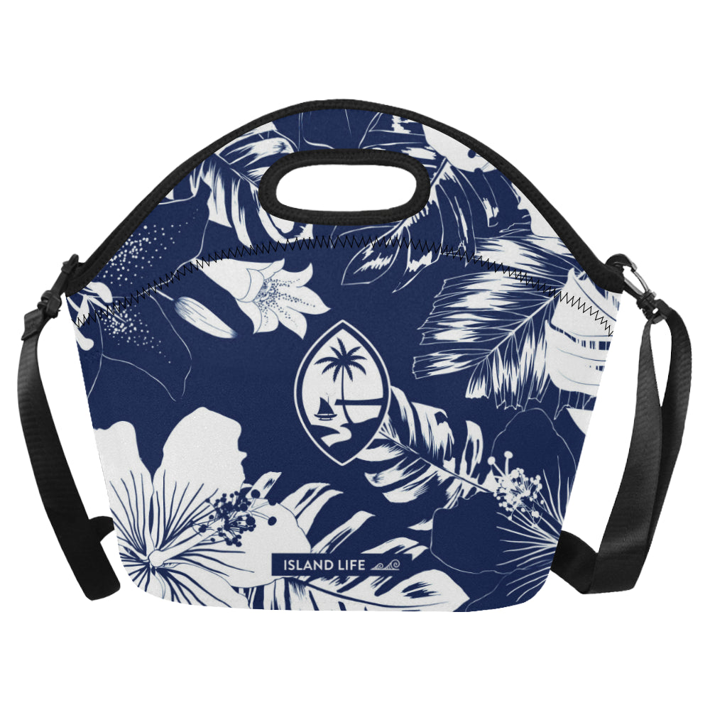Guam Blue Floral Neoprene Lunch Bag Large