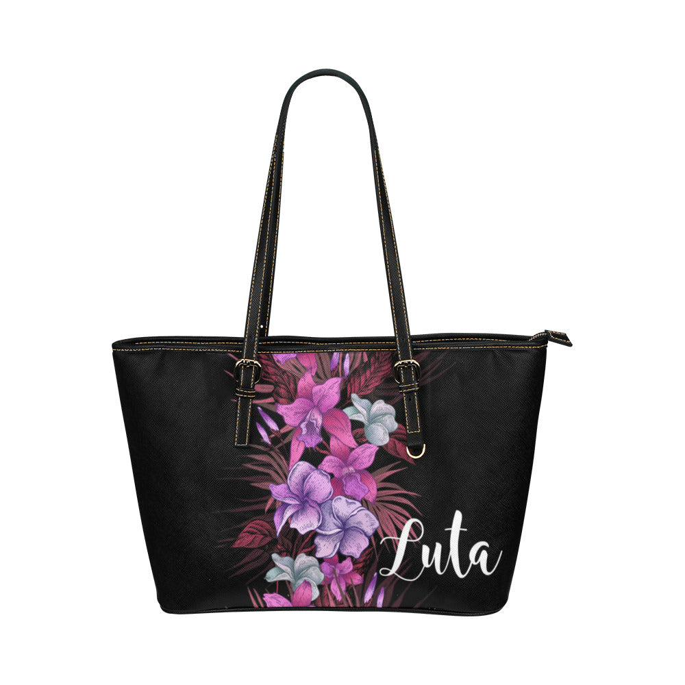 Luta Rota Vintage Purple Hibiscus Large Leather Tote Purse