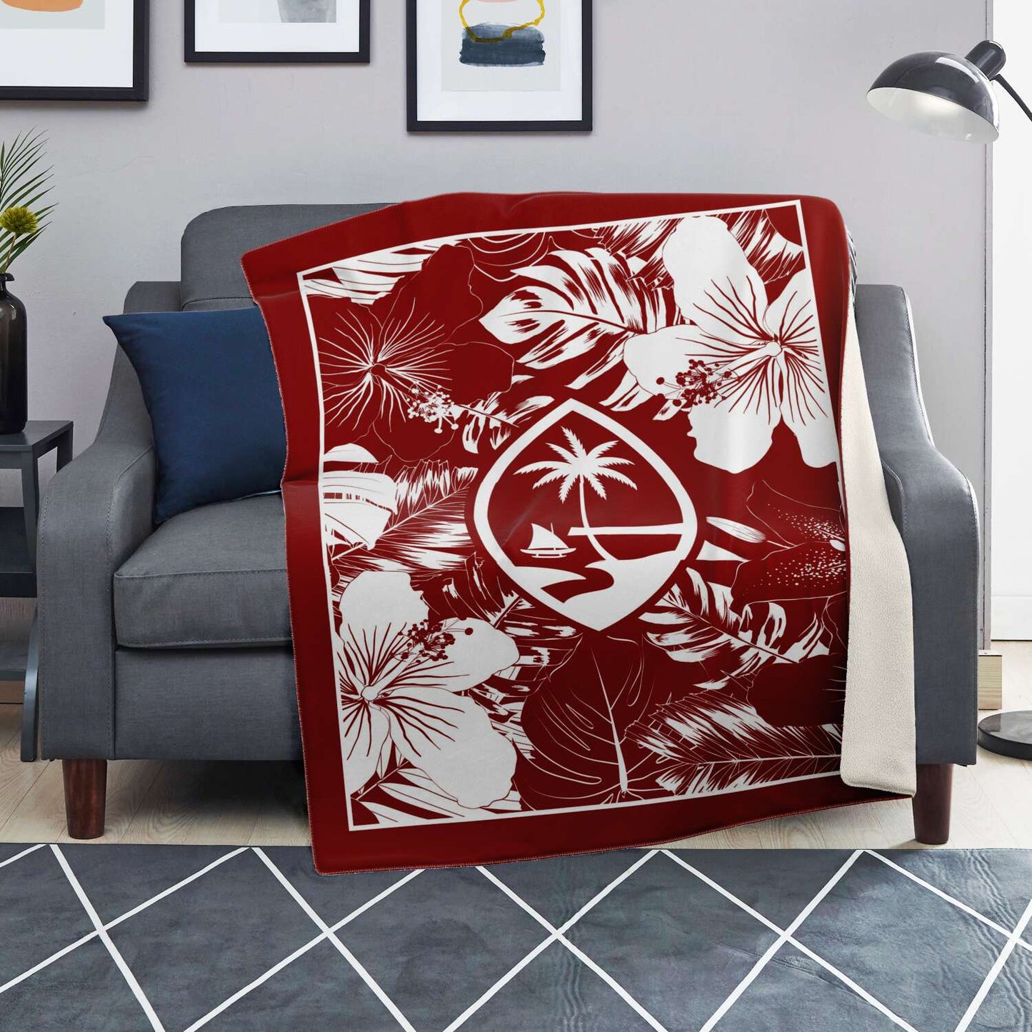 Guam Hibiscus Red Microfleece Blanket