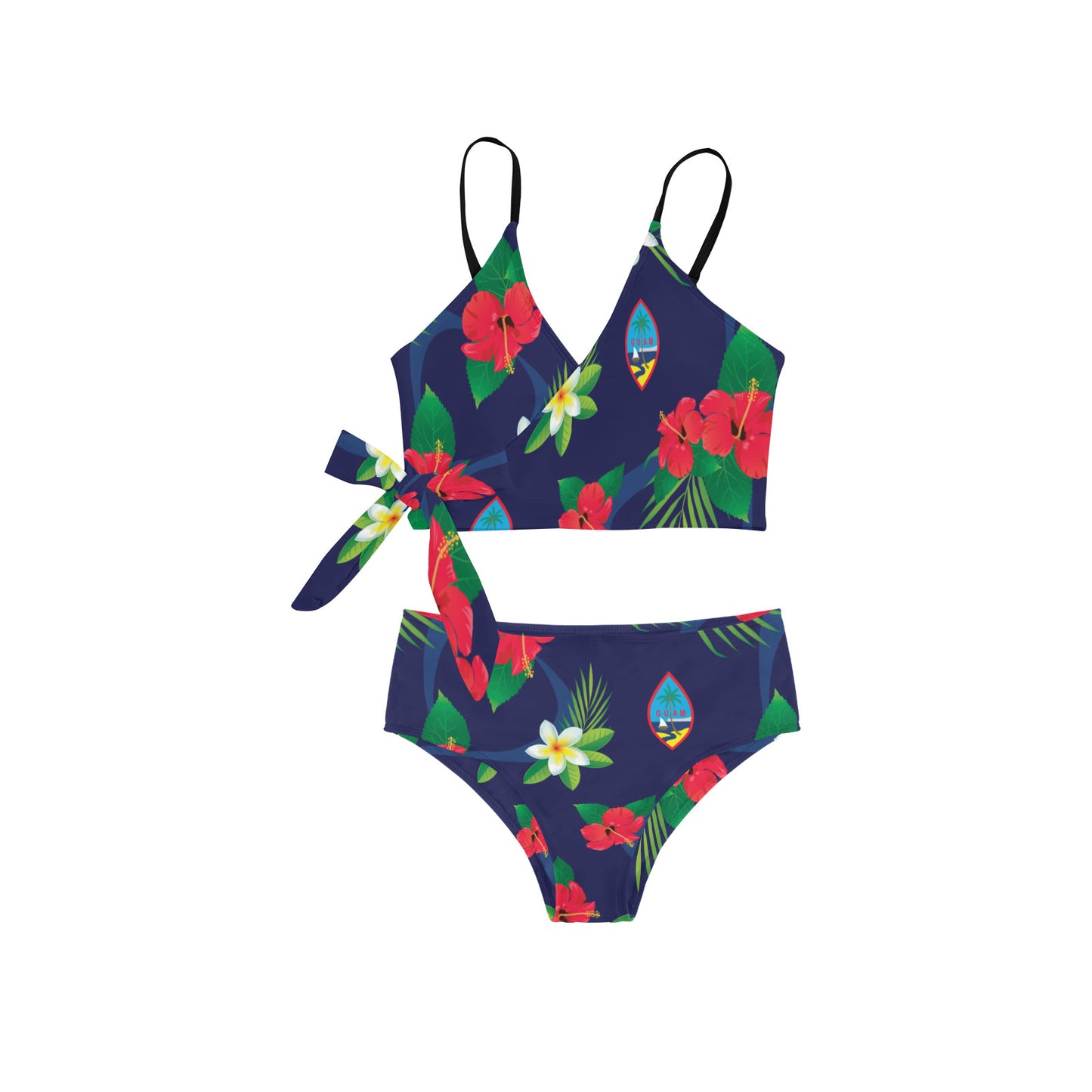 Guam Flag Flowers Side Knot Bikini Swimsuit