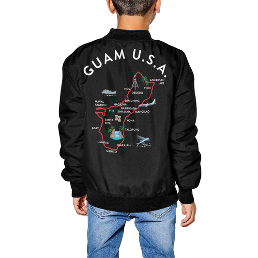 Kids Guam Map Black Bomber Jacket