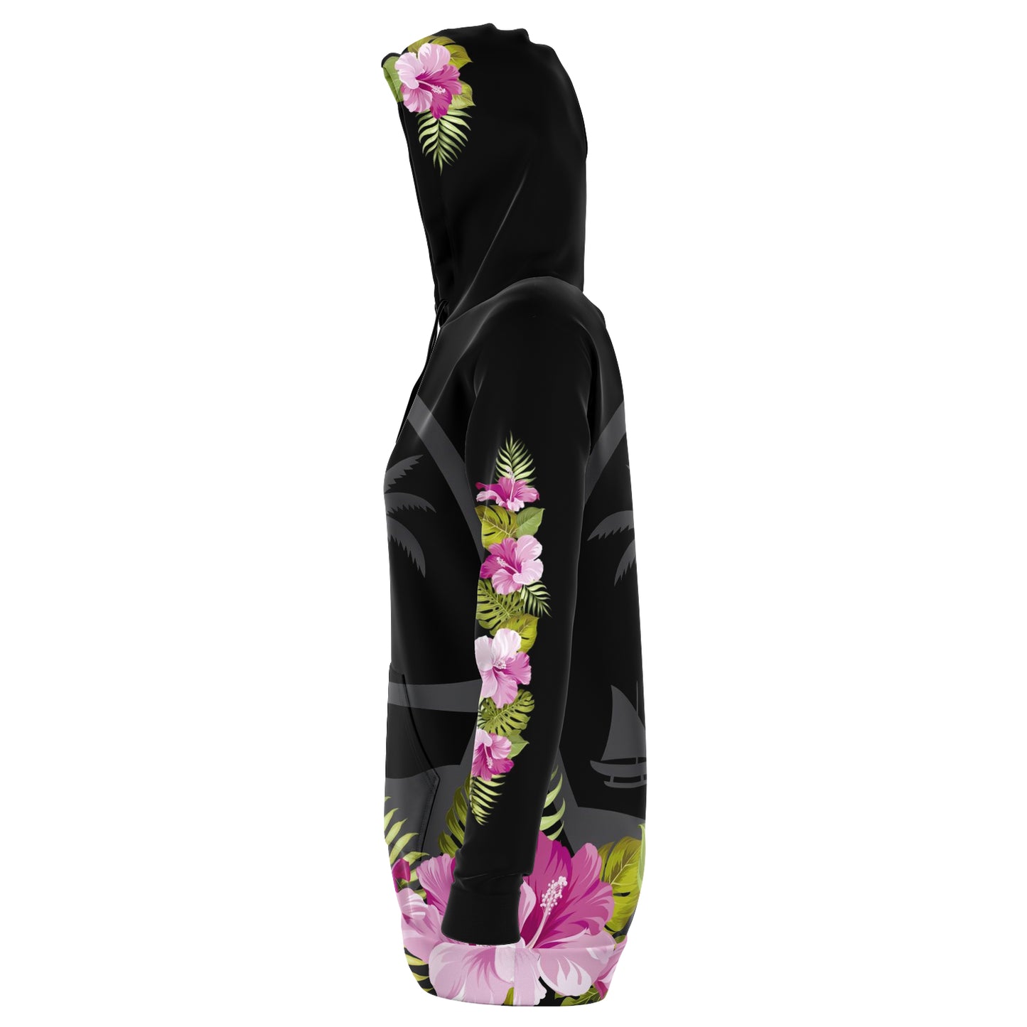 Guam Seal Hibiscus Black Long Hoodie Dress