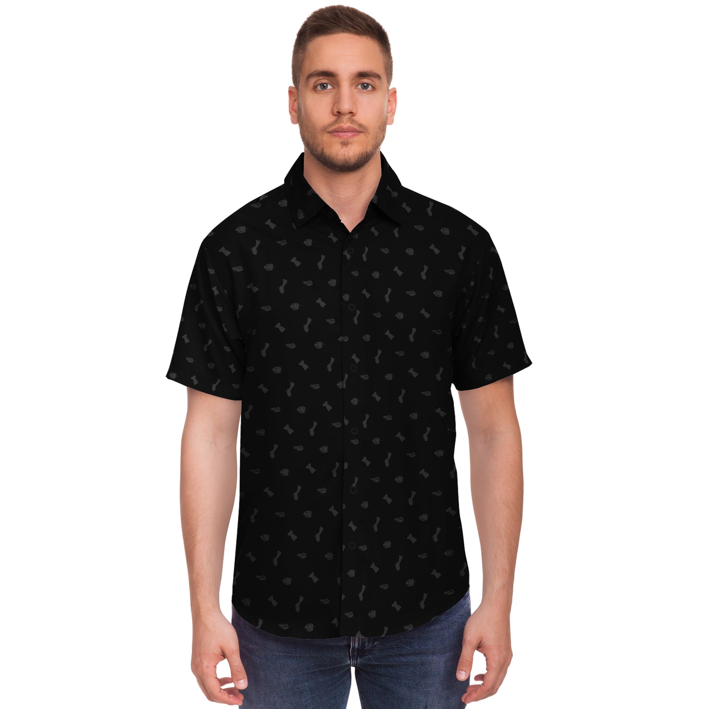 Guam Black Button Down All Over Print Shirt