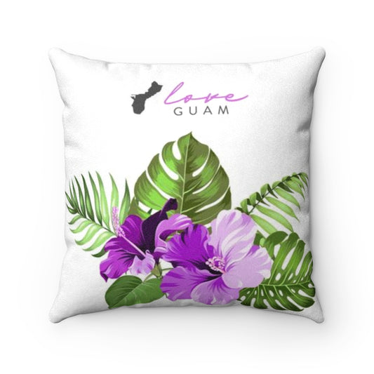 Love Guam Purple Hibiscus Faux Suede Square Pillow Case