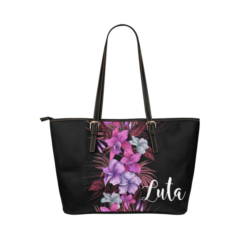 Luta Rota Vintage Purple Hibiscus Large Leather Tote Purse