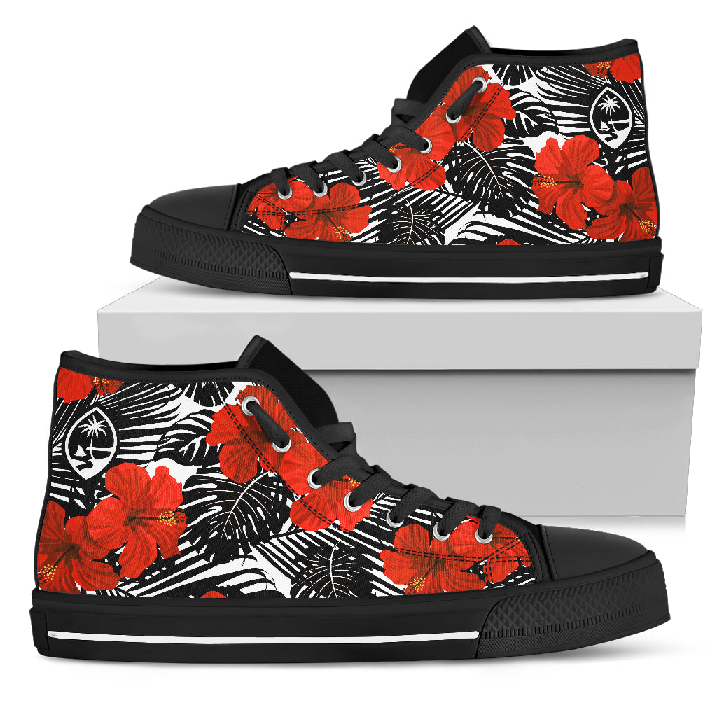Guam Red Black Hibiscus High Top Shoe White