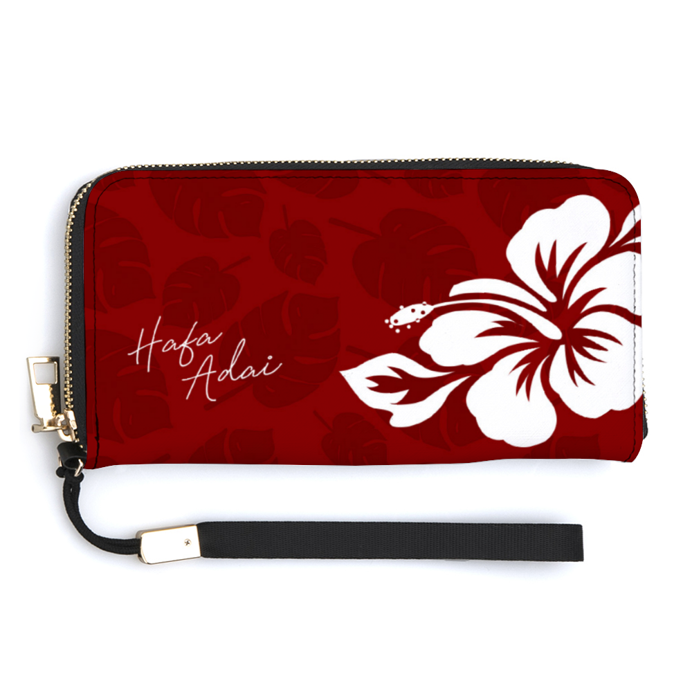 Hafa Adai Guam CNMI Red Hibiscus Women’s Long Wallet Wristlet