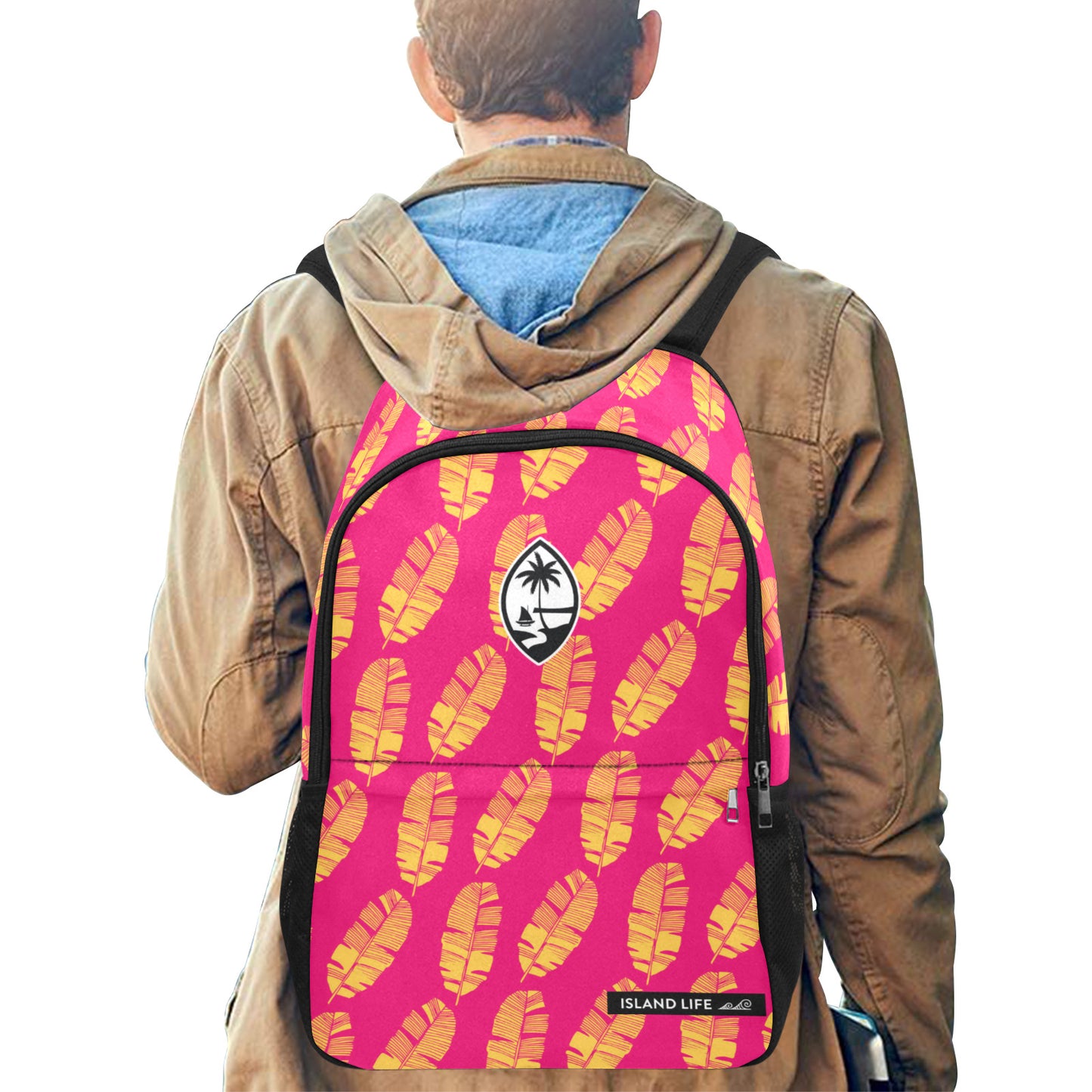 Guam Banana Leaves Pink Yellow Laptop Side Pockets Backpack